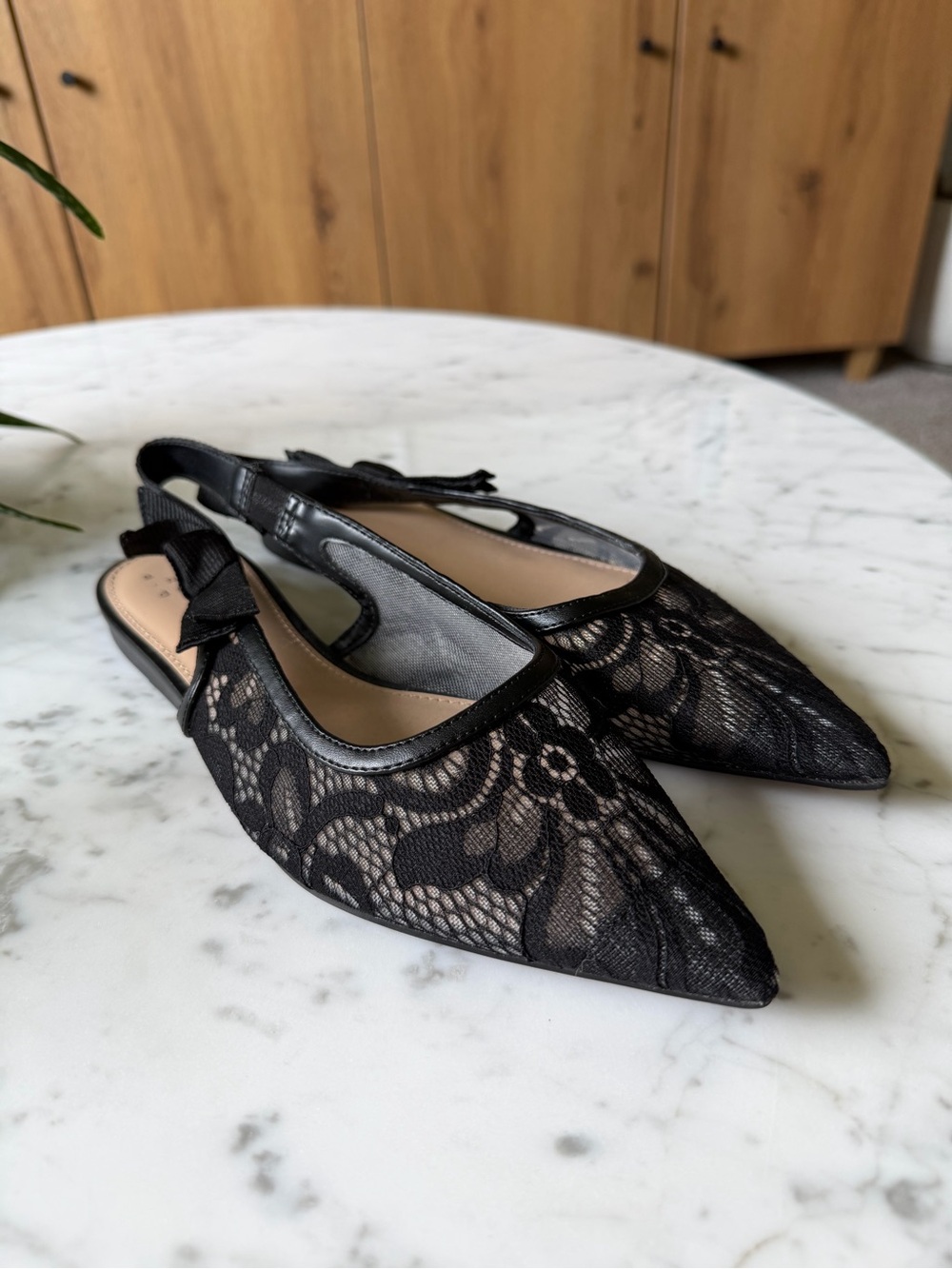 a new day Black Lace Pointed Slingback Flats
